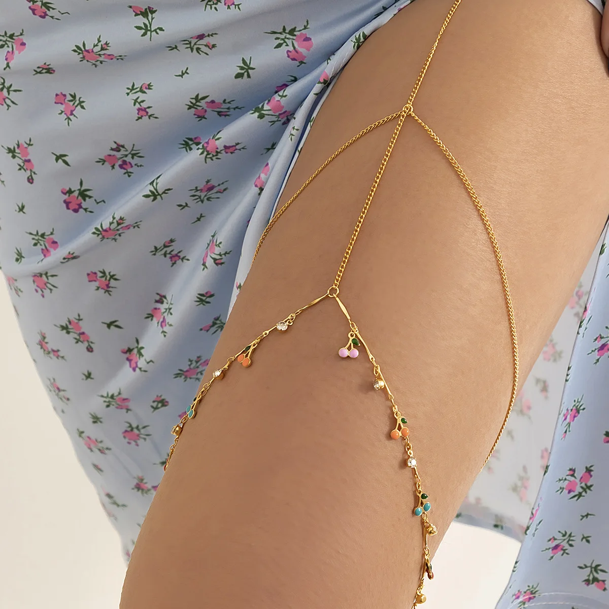 

2022 Fashion Body Jewelry Women Leg Chain Stretch Gold Plated Fruit Leg Chain Bohemian Body Chains