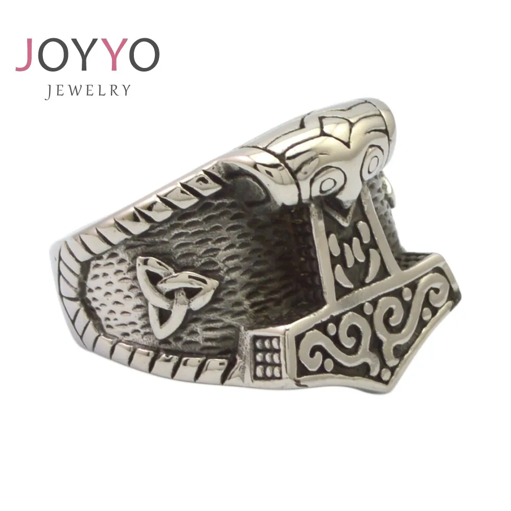 Nordic Viking Jewelry Vintage Stainless Steel Hammer of Thor Celtic Knots Handicraft Rings for Men Women