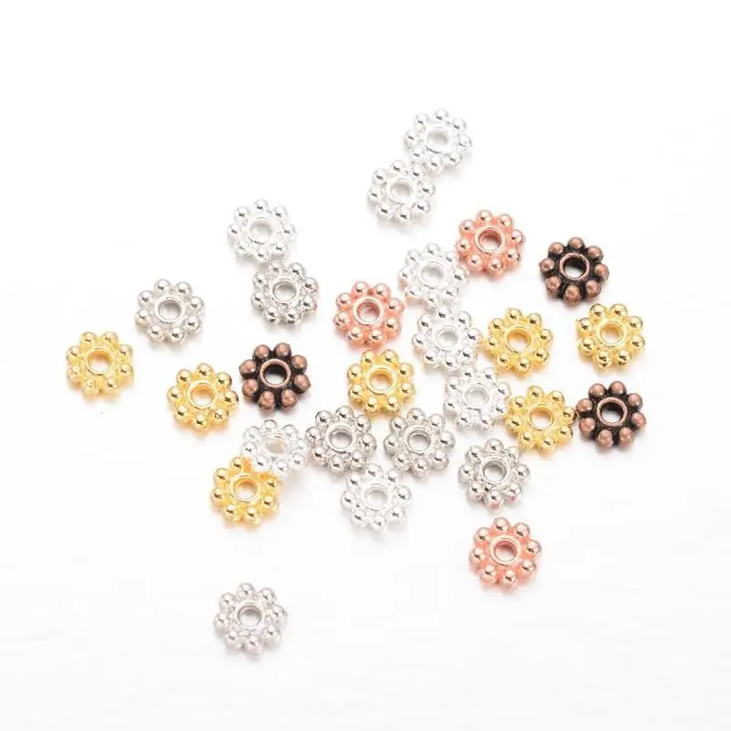 

4mm Zinc Alloy Gold Raw Circle Flower Beads DIY Bracelet Necklace Bangle Spacer Beads For Jewelry Making, Raw color,many plating colors accept