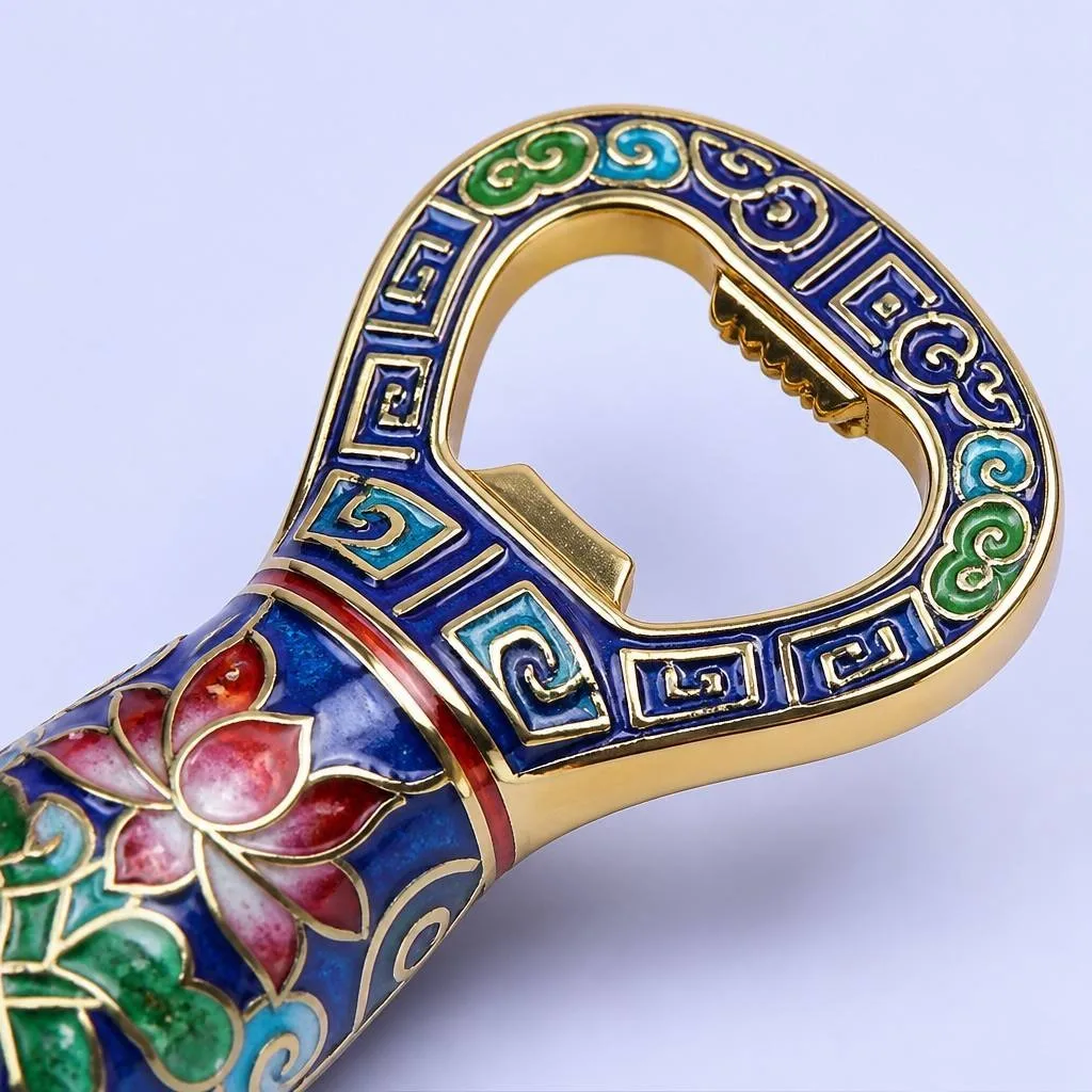 Cloisonne lotus bottle opener square