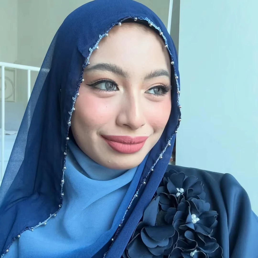 Tudung Long Shawl Party Hijab Crystal Chain Beaded Detail