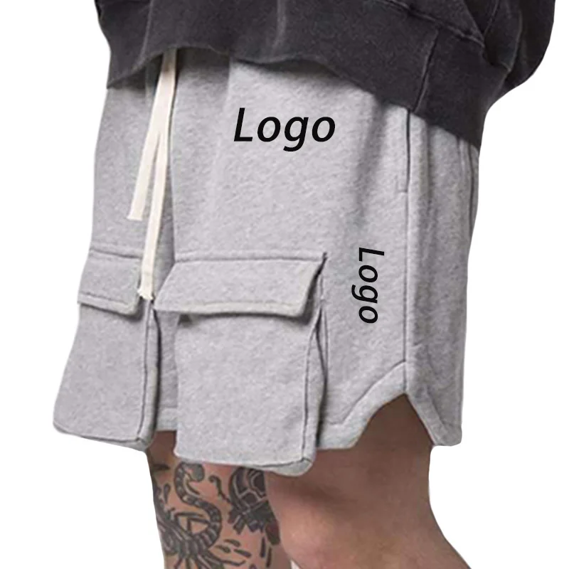 

Custom logo 2021 summer new arrivals big pocket design plain dye half pants casual oversized Boardshorts sport Cotton men shorts