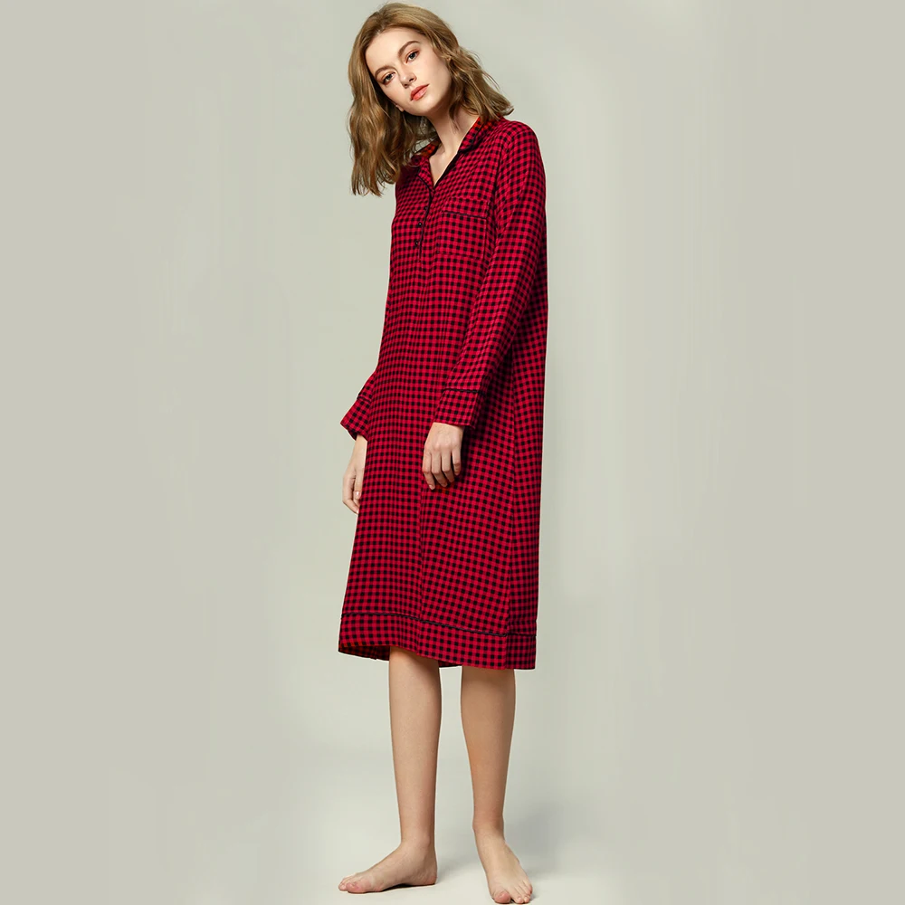 

Wholesale long sleeve cotton rayon cheap sleepdress nightgown pajamas loungewear christmas pajamas dress, Red plaid, gray floral