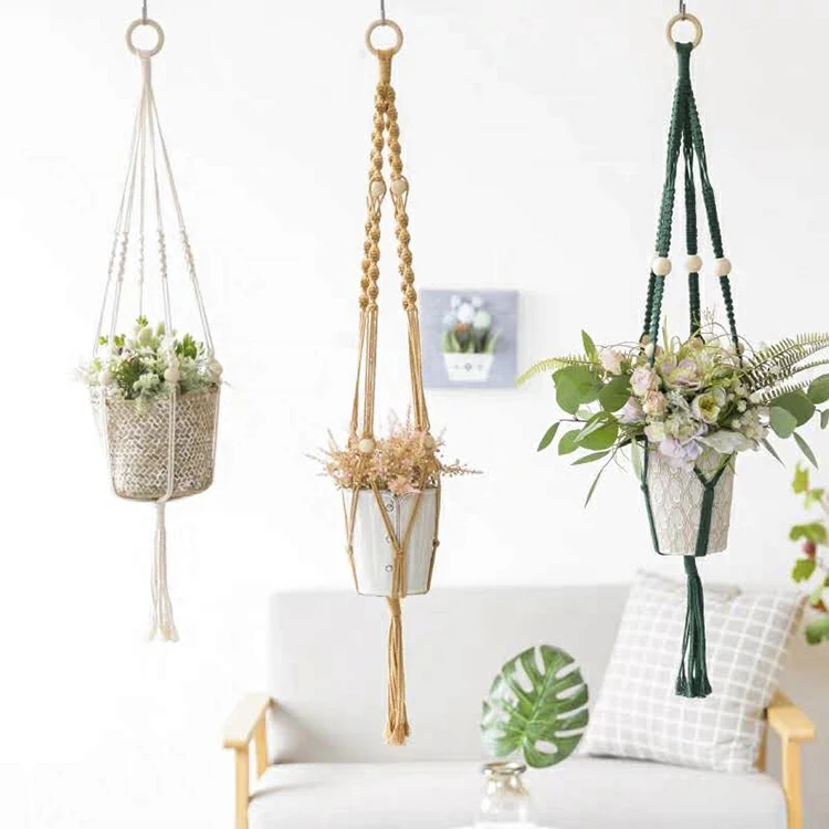 

Macrame cotton plant hangers flreor 3 pack plant hanger Indoor outdoor wall hanging planters flower pot holder, Yellow white green orange or customized color