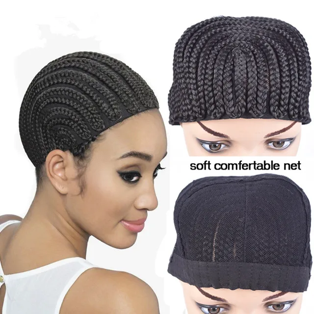 

Cornrow Cap Elastic Band Hair Net Braided Wig Cap For Making Wigs With Adjustable Strap, Black