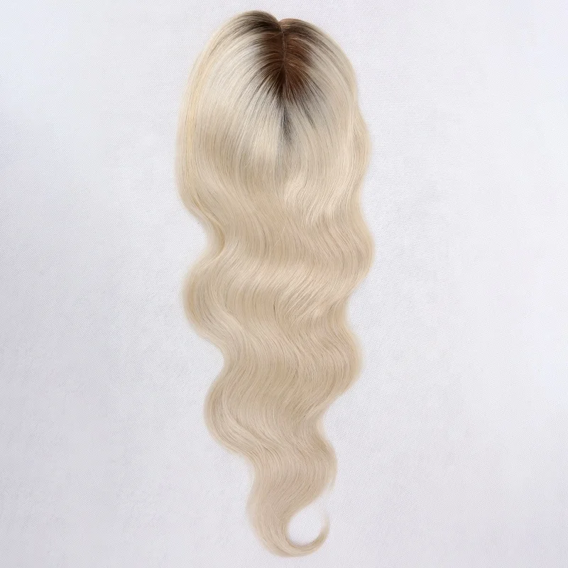 

Wavy European Remy Human Hair Toppers Top Hair Piece Platinum Blonde color with Roots Ready to Ships