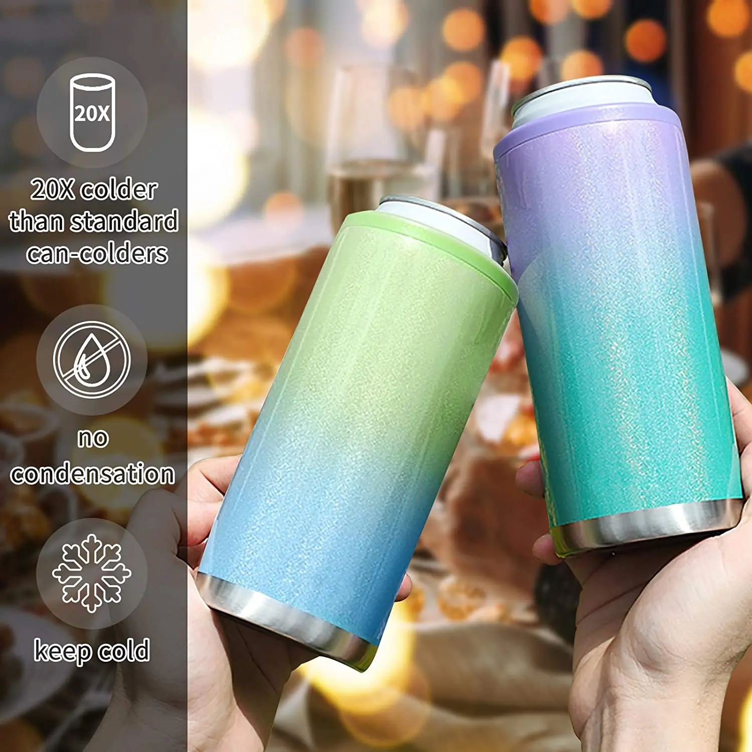 

12oz Slim Can cooler Stainless Steel Insulator Sleeve Vacuum Insulated wholesale Can Cooler Drink Slim skinny Can with lid, Stock color/customized color acceptable