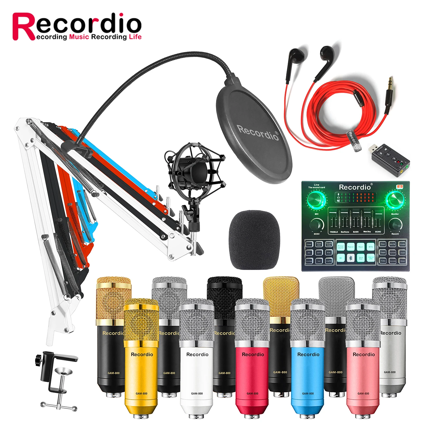 

BM800 Professional Condenser Microphone V8 Sound Card set for webcast live recording