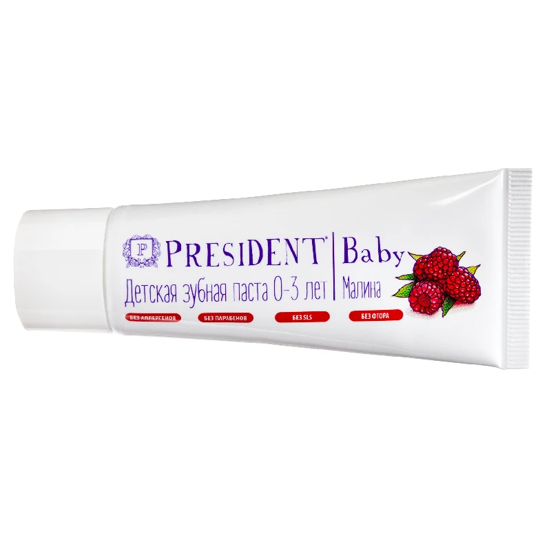 
Toothpaste PRESIDENT Baby 0-3 Raspberry (25 RDA) w/o fluoride 30 ml 