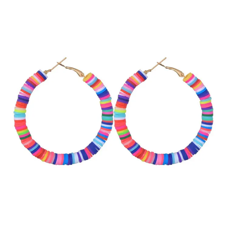 

SC Handmade Disc Beads Polymer Clay Earrings Jewelry Hawaii Beach Soft Pottery Gold Plated Big Hoop Earrings for Women 2021