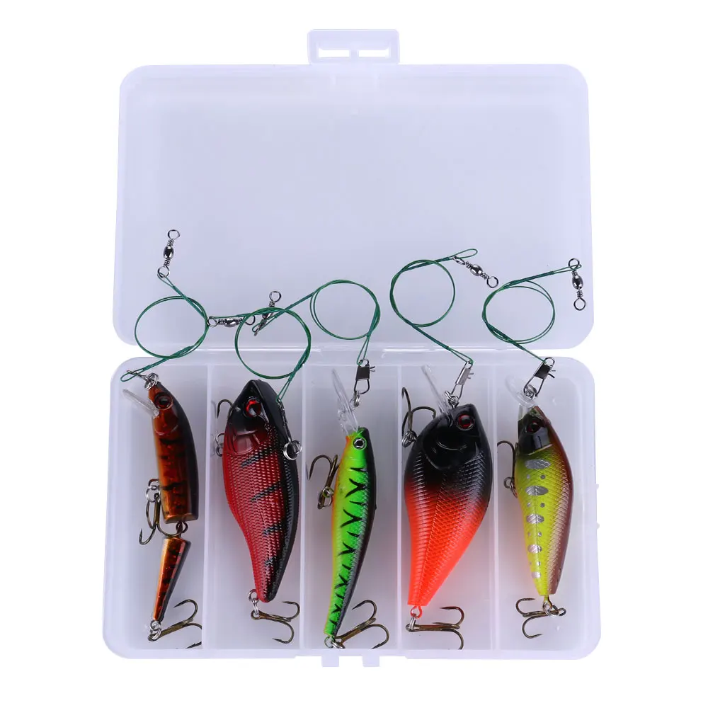 Wholesale Set007 Combo 5pcs/box Mixed Hard Baits Kit Minnow Crankbaits Multi Jointed Fishing Lures Set