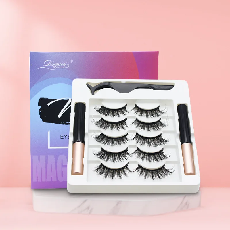 

wholesale magnetic mink eyelashes 3d magnetic eyelash boxes private label 5 pairs magnet eyelash set, Natural black