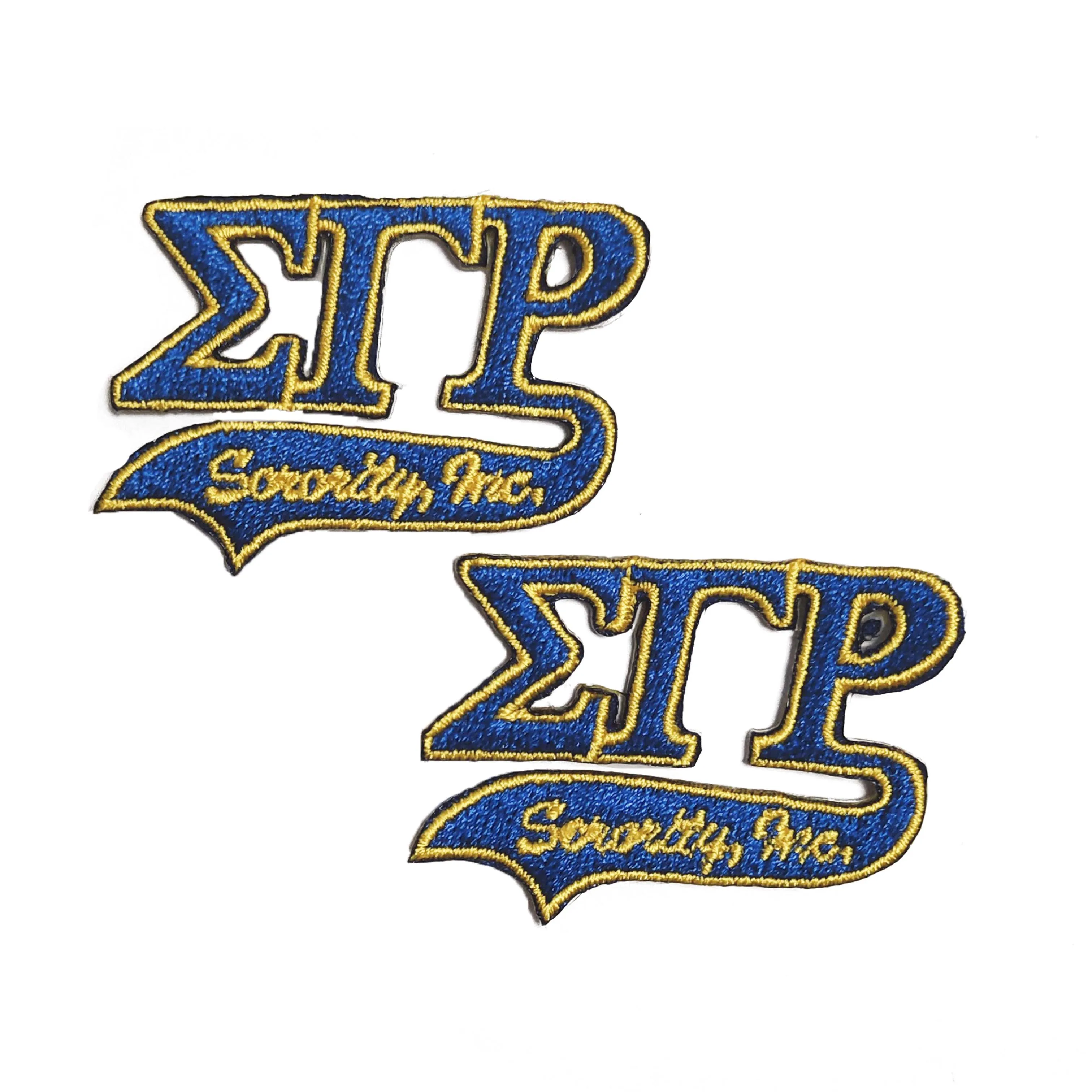 

Low MOQ Custom Cheap Embroidery Patches design Sigma Gamma Rho SGRho iron on badges for clothing, Custom color