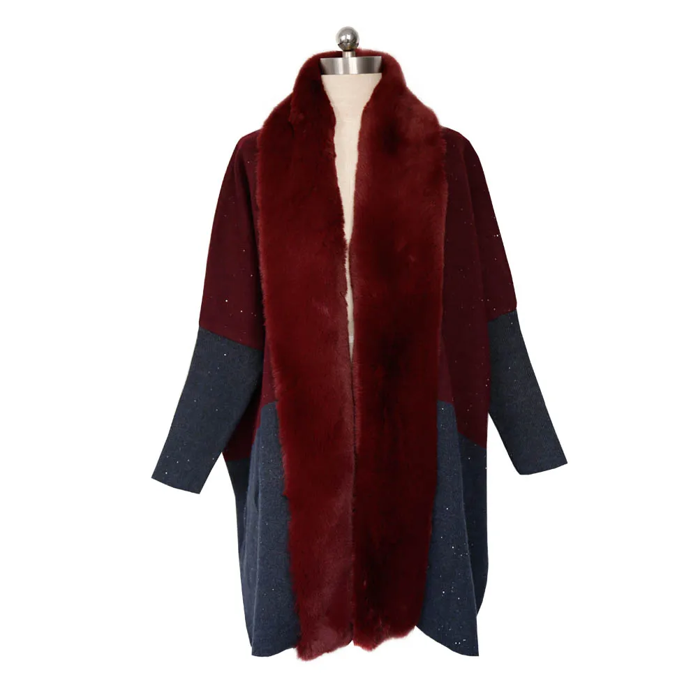 

Super Warm Women Winter Wool Blended Fabric Faux Fur Collar Coats, 2 colors as picture