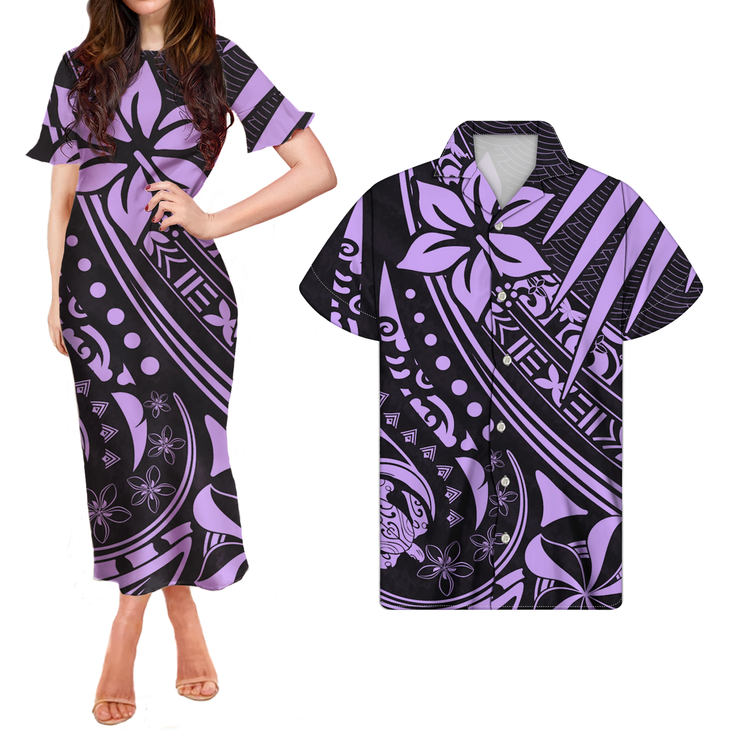 

Women Bodycon Dresses 2021 Hawaiian Plumeria Polynesian Tribal Print Summer Maxi Dress O-Neck Short Sleeve Loose Long Dresses, Customized color