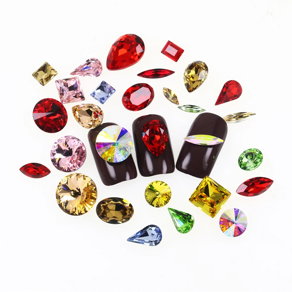 

Decorative Crystal Clear Mix Size Rhinestone Glass Stone Silver Base Design Faces Nails Decoration 3D stamping