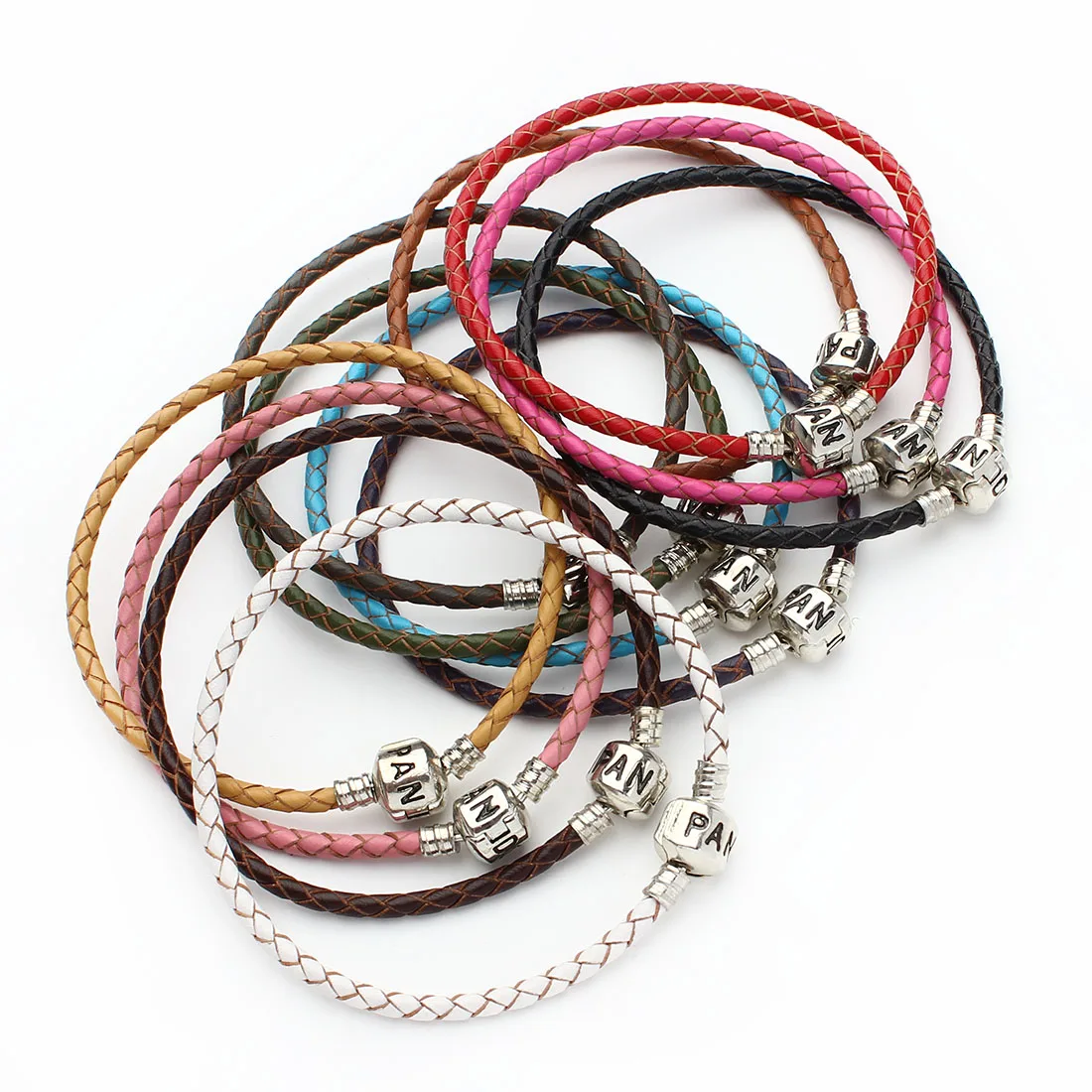 

12 Colors  Leather Charm Bracelet For Women Charm Beads DIY Brand Design Bracelet, As picture