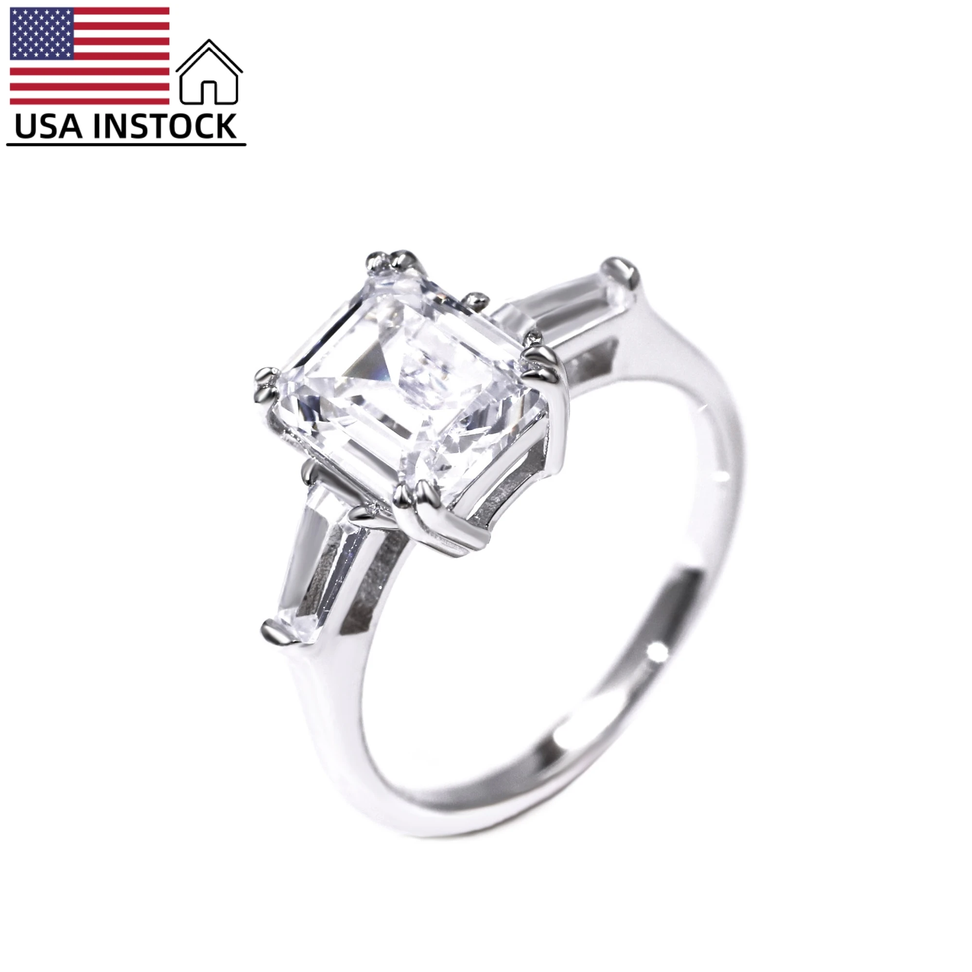 

USA Instock Freeshipping 925 Silver 18k Gold Plated 3CT Emerald Cut Women VVS Moissanite Engagement Rings