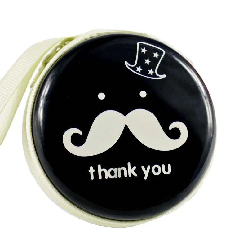 

Creative Cartoon Mustache Earphone Mini Zipper Bag Round Shape black EVA Coin Purse