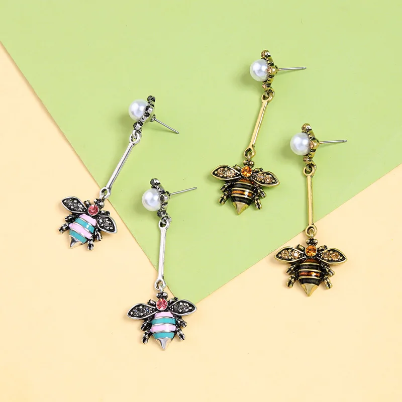 

ed01566c Korean Accessories Jewelry Set Yogurt Diy Art Womens High Quality Vintage Gold Bee Unique Pearl Drop 2021 Earrings