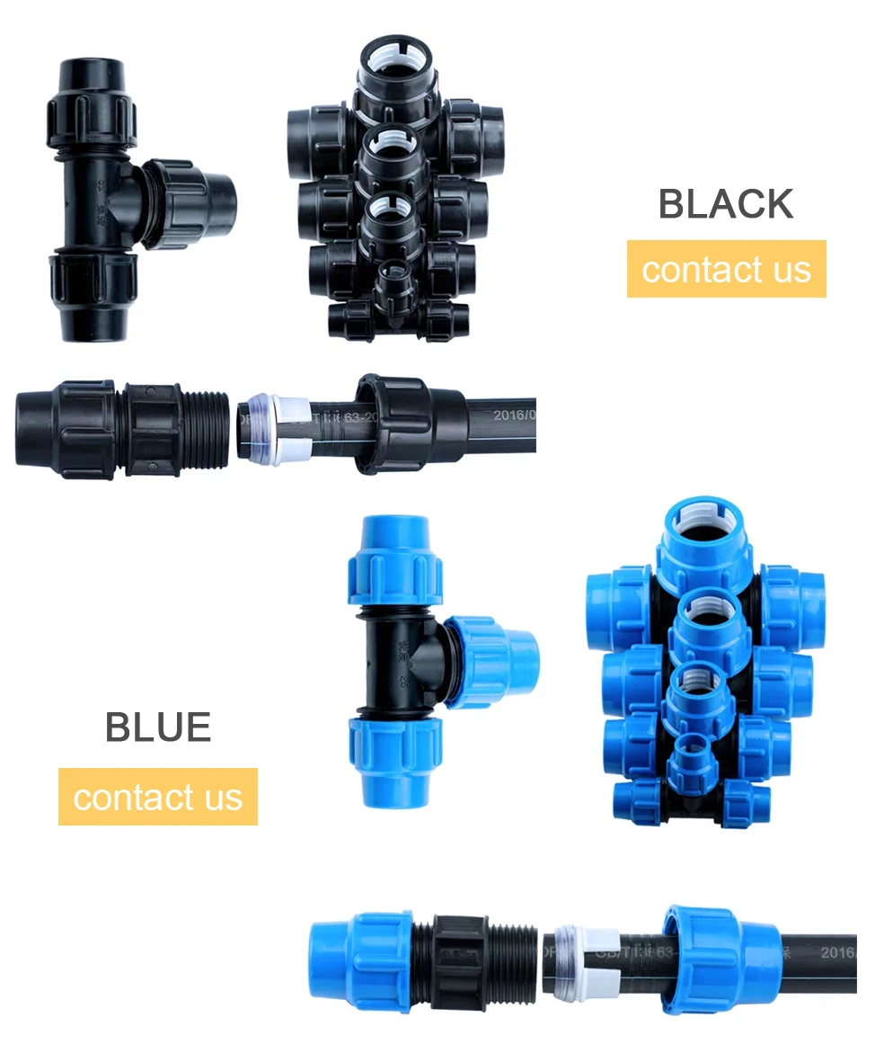 Gomito HDPE a 90 gradi con raccordo a compressione, raccordo PP per impianto di irrigazione