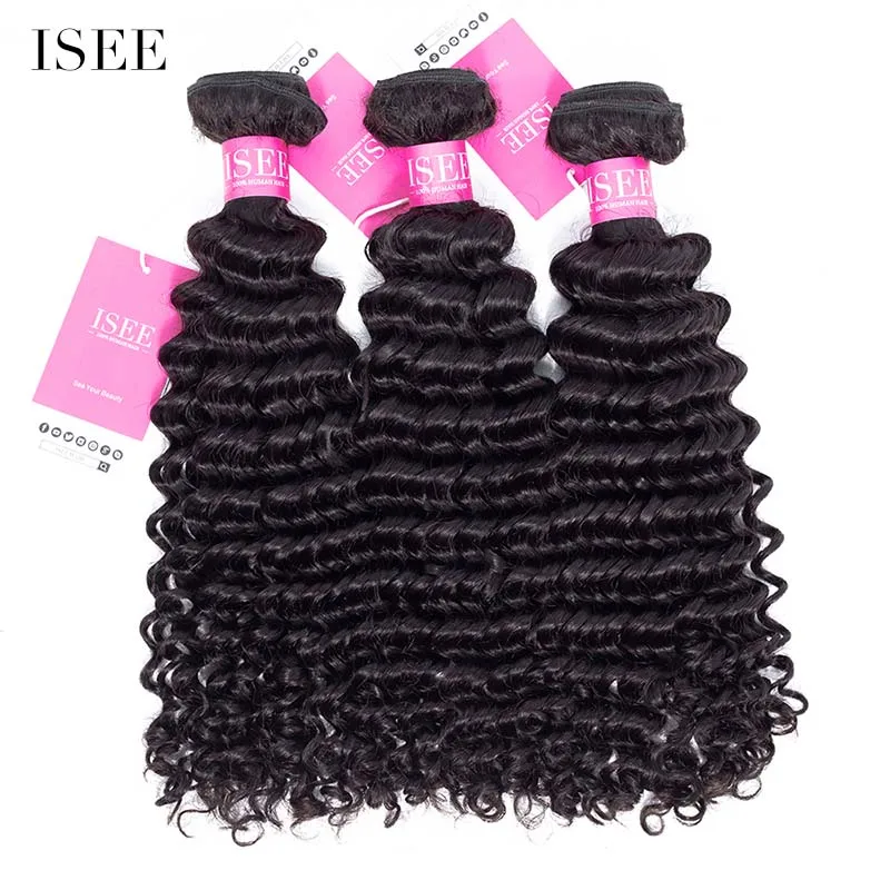 

tangle free kinky curly bundles with closure ,deep wave hair brazilian virgin, Natural color/1b