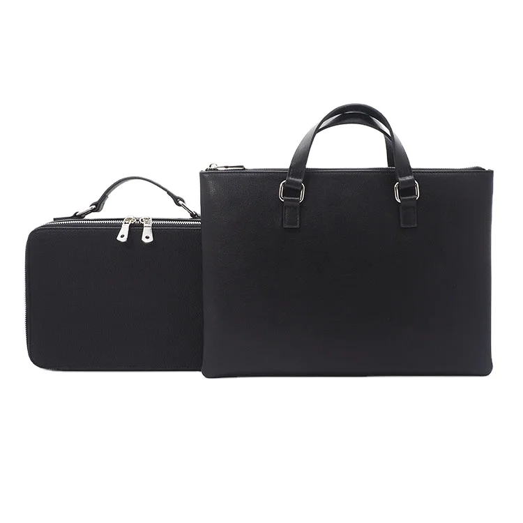 

Custom black genuine leather laptop bag business men travel bags