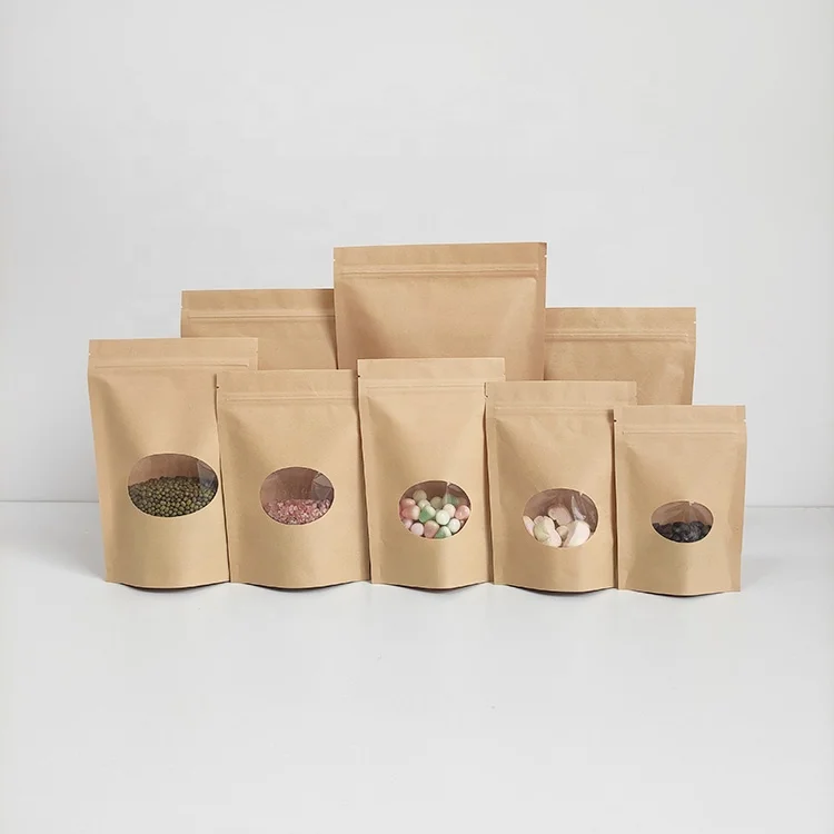 

11x16 cm 4x6 inch plain stand up food brown craft kraft paper pouch bag with oval window