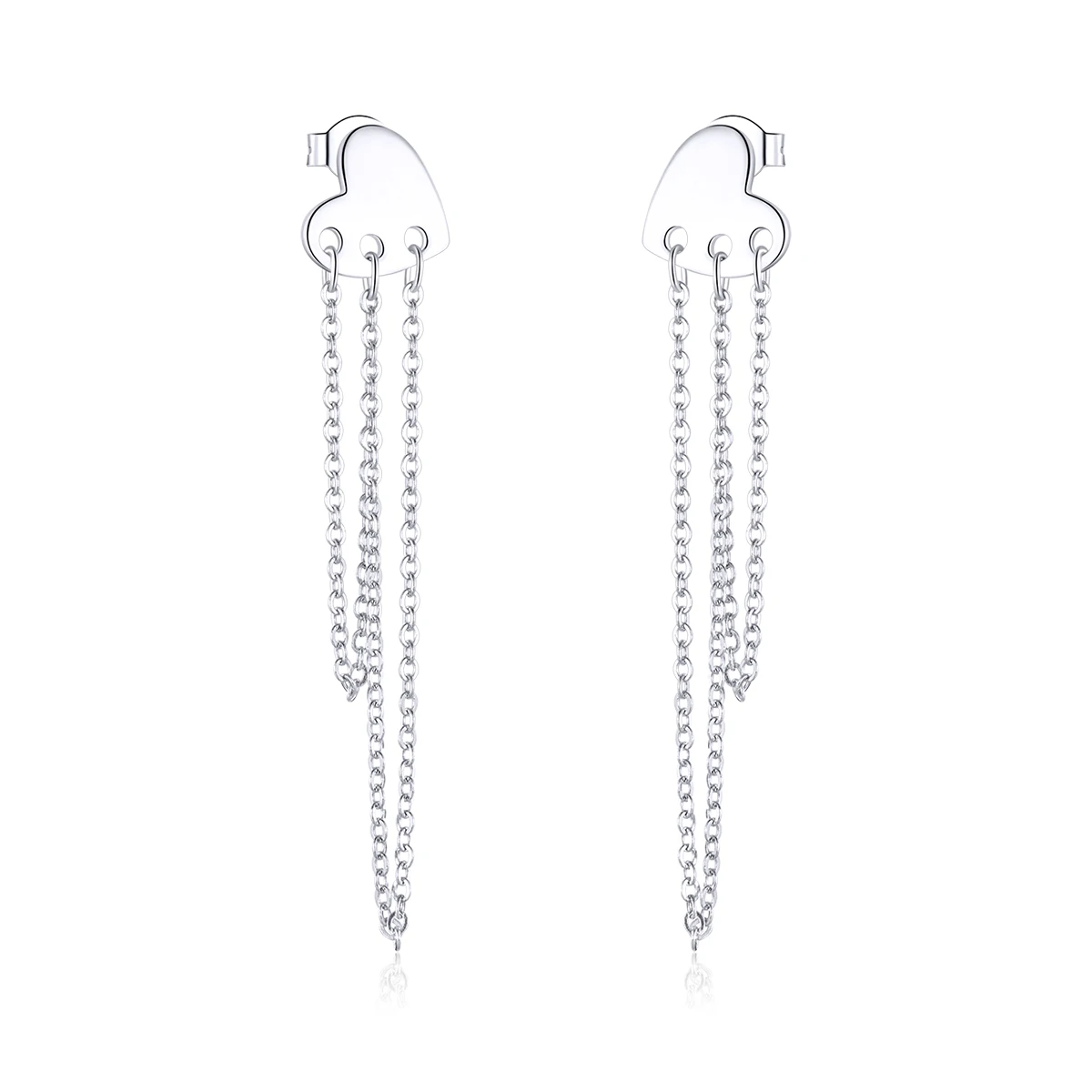 

925 Sterling Silver Punk Heart Long Chain Tassel Dangle Earrings