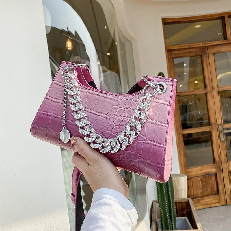 

2021 Spring summer women handbags stone grain gradient for women luxury custom logo flap handbag, Customizable