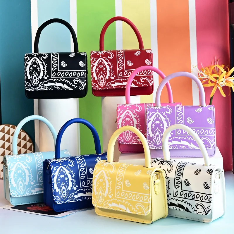 

2021 Popular Leather Shoulder Paisley Print Hand bag Floral Mini Handbags Colorful Crossbody Women Bandana purse, 8 colors