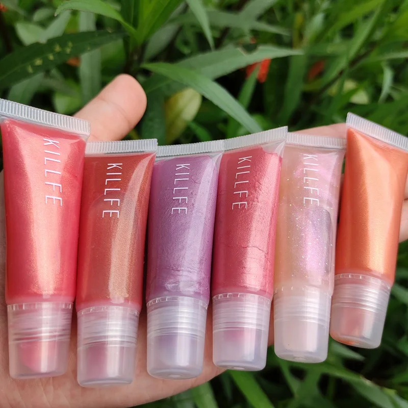 

lip tint custom logo private label organic vegan lip balm glossy pluming liptint shimmer squeeze tube lip gloss, 9 colors