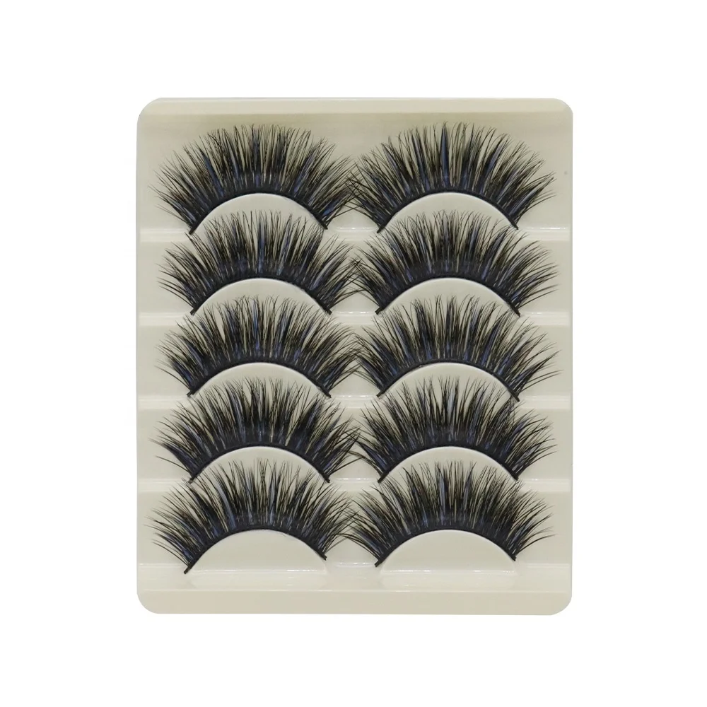 

5pairs/set Bushy Blue Purple Long Faux Eye Lashes Stage Nightclub Exaggerated Mix Color Fiber Eyelash Extension False Eyelashes