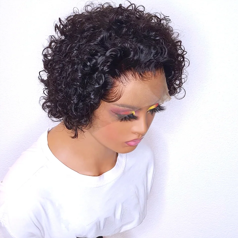 

Pixie Wig Curly Human Hair Lace Front Wigs For Women Glueless Short Pixie Cut Wig