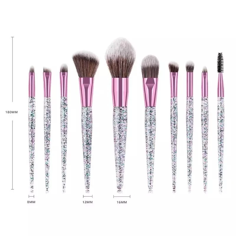 

Oem 10Pcs Transparent Diamond Crystal Handle Foundation Blending Makeup Brush Set