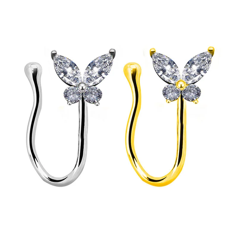 

Hot Sell Fashion Cz Butterfly Nose Cuff Hoop Nose Clip Non Piercing Faux Nose Rings Jewelry