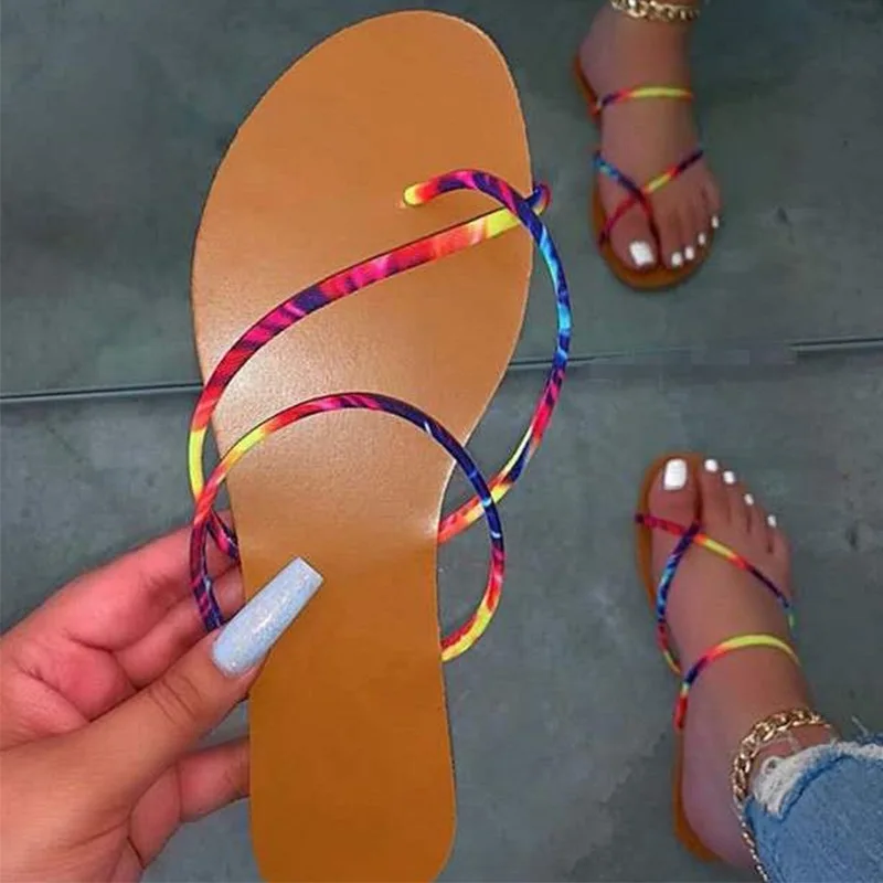 

Sandles for ladies open toe sandals wholesale cross strap toe ring sandals fancy flat slippers women, Black