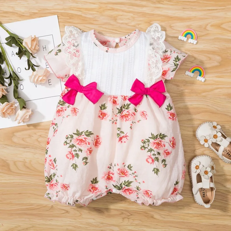 

Trendy New design baby girl Floral printed romper Cotton girl clothing jumpsuit