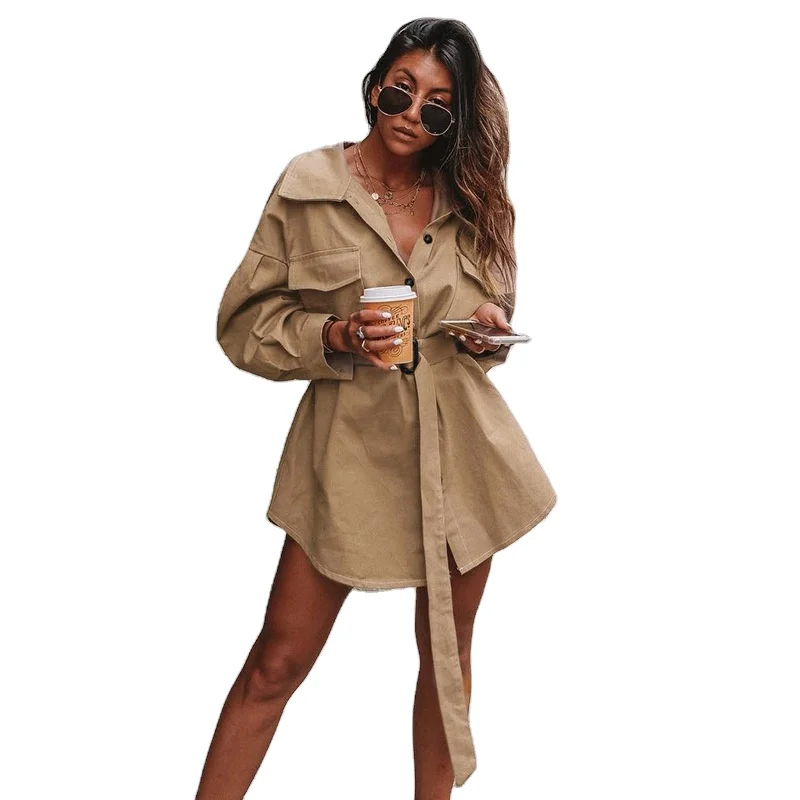 

High Quality Women Windbreaker Spring / Autumn 2020 Hot Style Belted Slim Coats For Women Solid Color Female Clothing