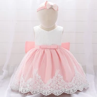 

Wholesale Newborn baby girl party dress floral christening event frock little princess skirt with free hairband L1911XZ