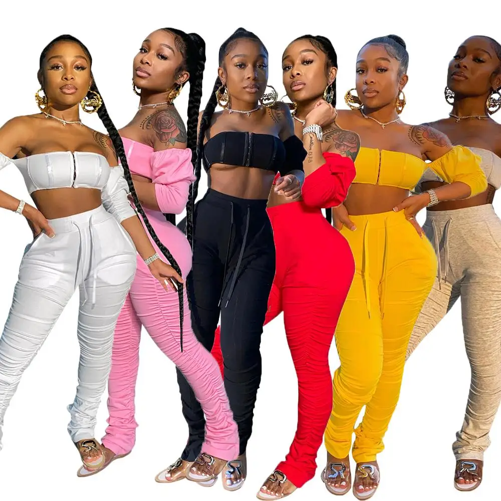 

2021 Women Leggings Women 2 Piece Set Clothing Stacked Sweatpants Joggers Jumpsuits Pants Women Two Piece Set Clothing