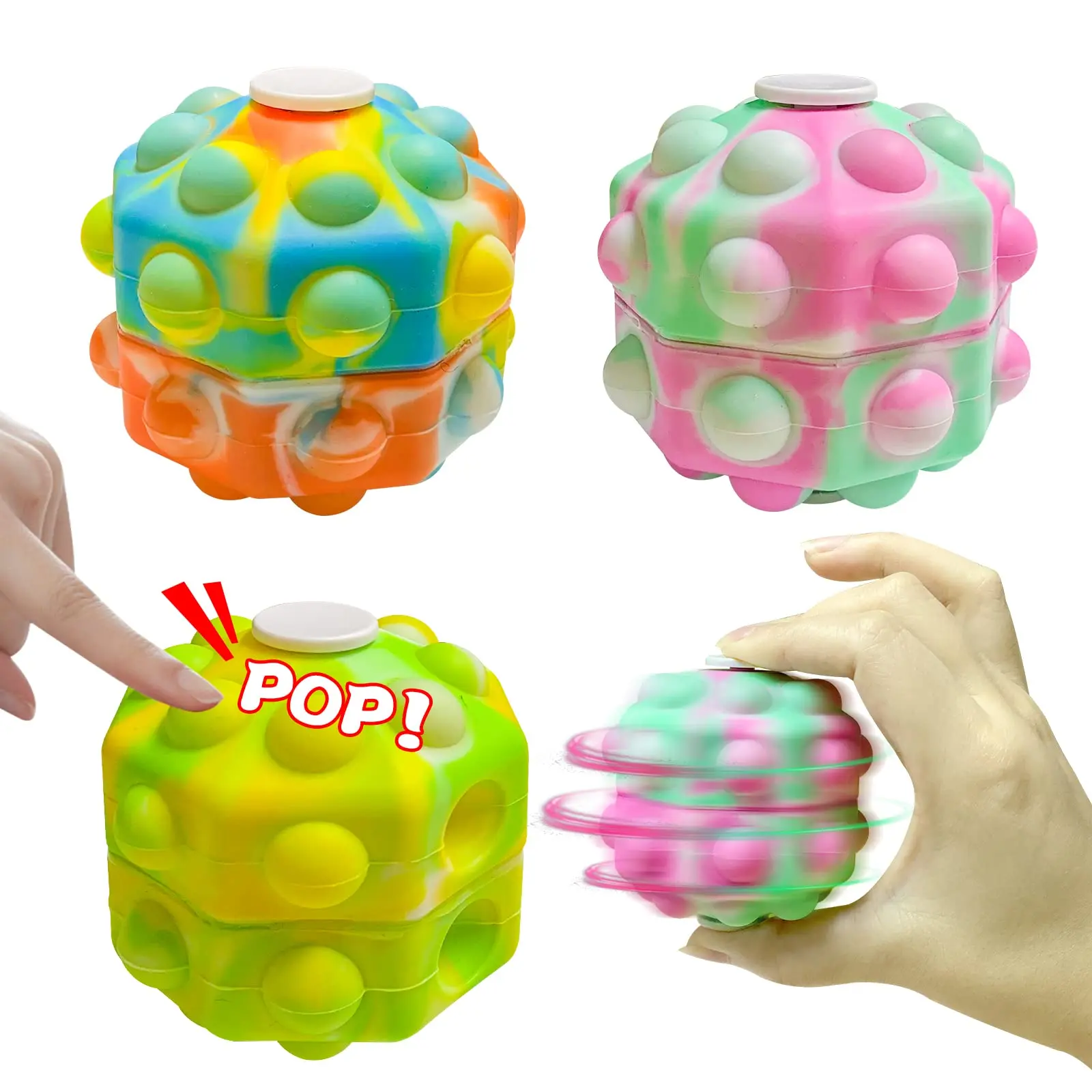 

Silicone Squishy Decompression Hand Stress Relief Sensory Toys Ball 3 PCS Fidget Toys 3D Octagon Rotatable Squeeze Pop Ball