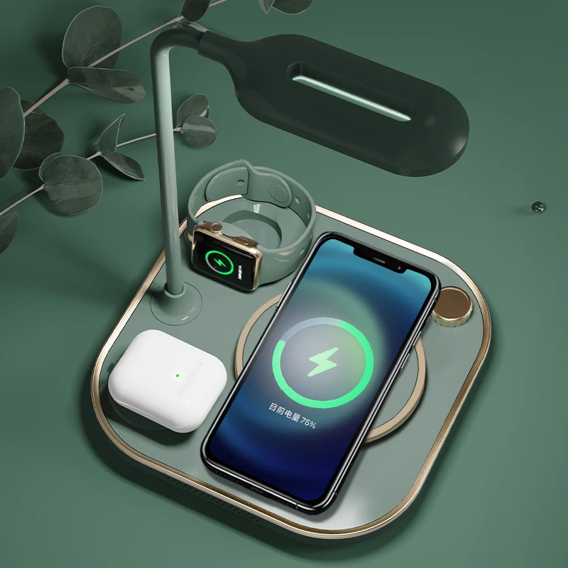 

Compatible With Qi Wireless Charging Protocol 3-1 Wireless Charger 15W Samsung Phone Smart Watch Earbuds Wireless Charger 4 In 1, Black, white, green
