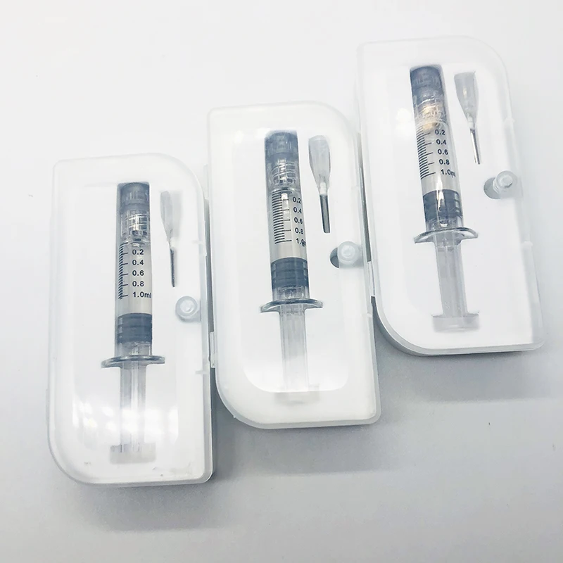 

1ml lure lock syringes case packaging oil storage empty glass syringe with needle, Transparent