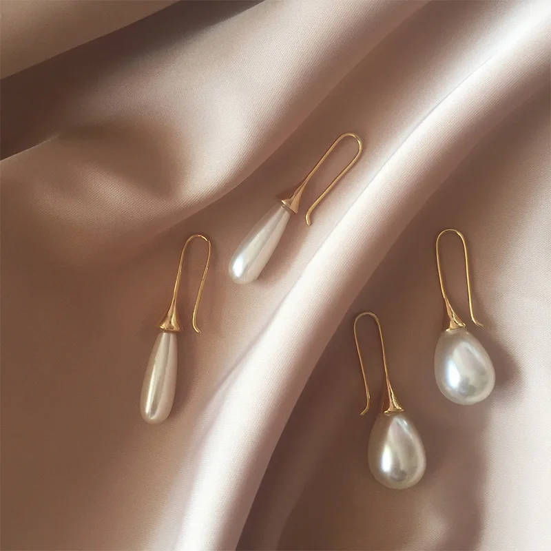 

Vintage Fashion 18K Gold Plated Geometric Baroque Pearl Hook Earring Water Drop Pearl Pendant Earrings