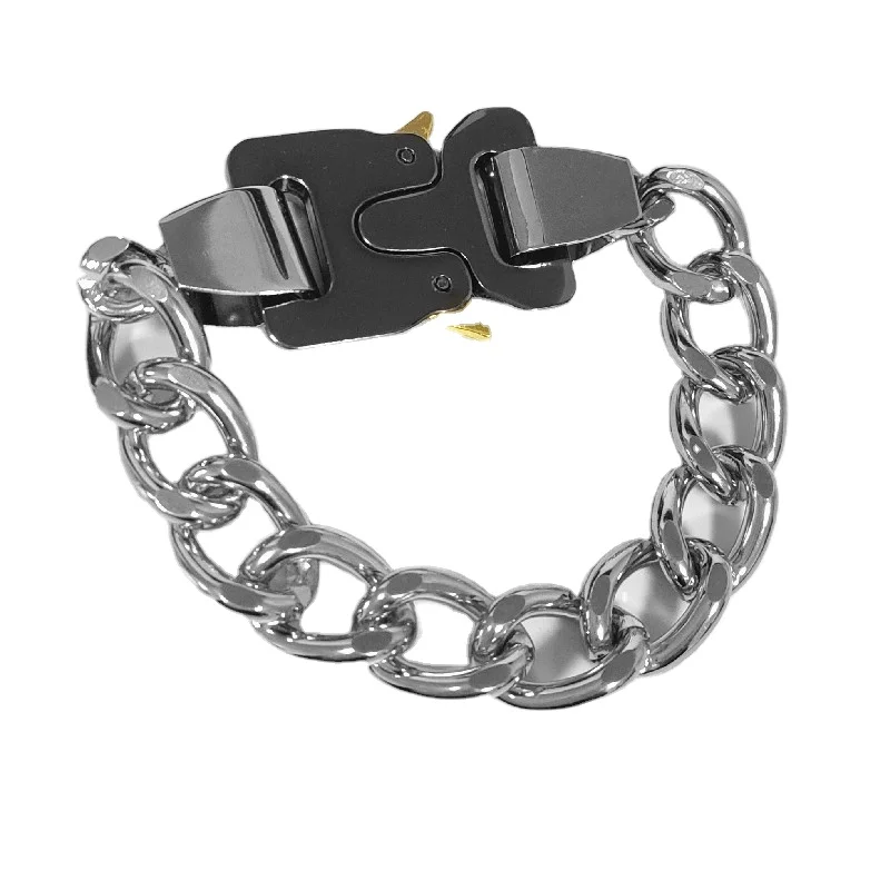 

Spot goods exaggerated metal safety buckle bracelet trendy designer bracelet chain bracelet, Silver color