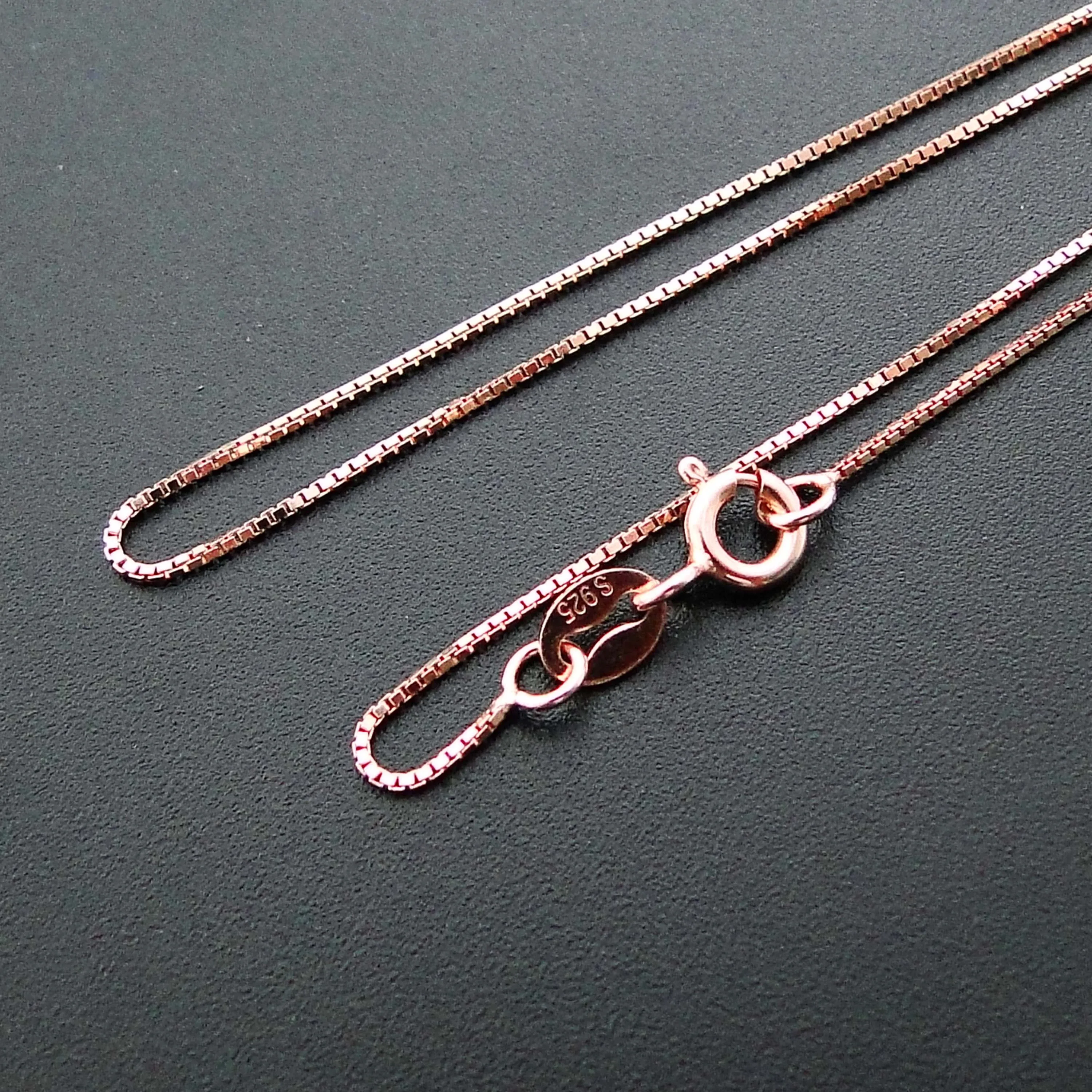 

14k Rose Gold Plated 0.8mm Box Chain Styles 18 inch 100% Sterling Silver Cheap Price Box Chain