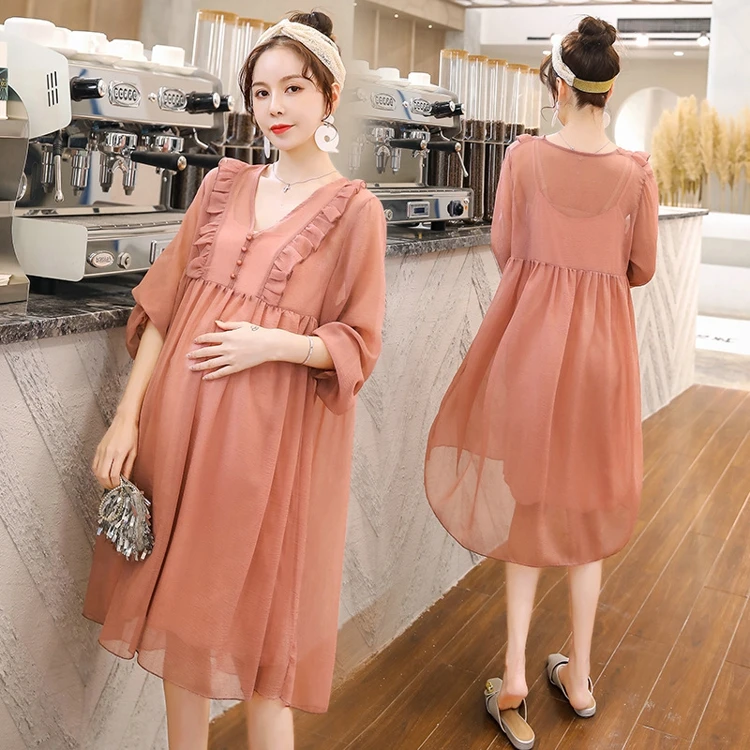 

KEYIDI OEM pregnant loose chiffon two-piece hot-selling comfortable breastfeeding maternity dress