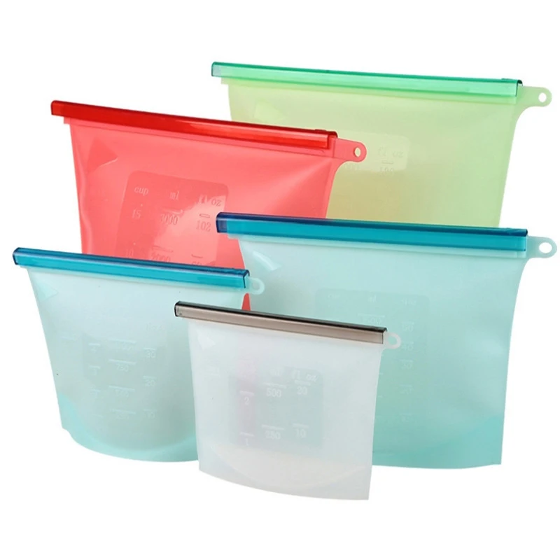 

Kitchen Freezer Reusable Ziplock Sealed Bag Household Refrigerator Food Grade Platinum Silicone 500ml Food Storage Bag, Customized color