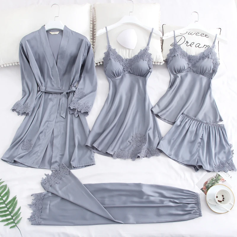 

Grey Satin Pajamas Set